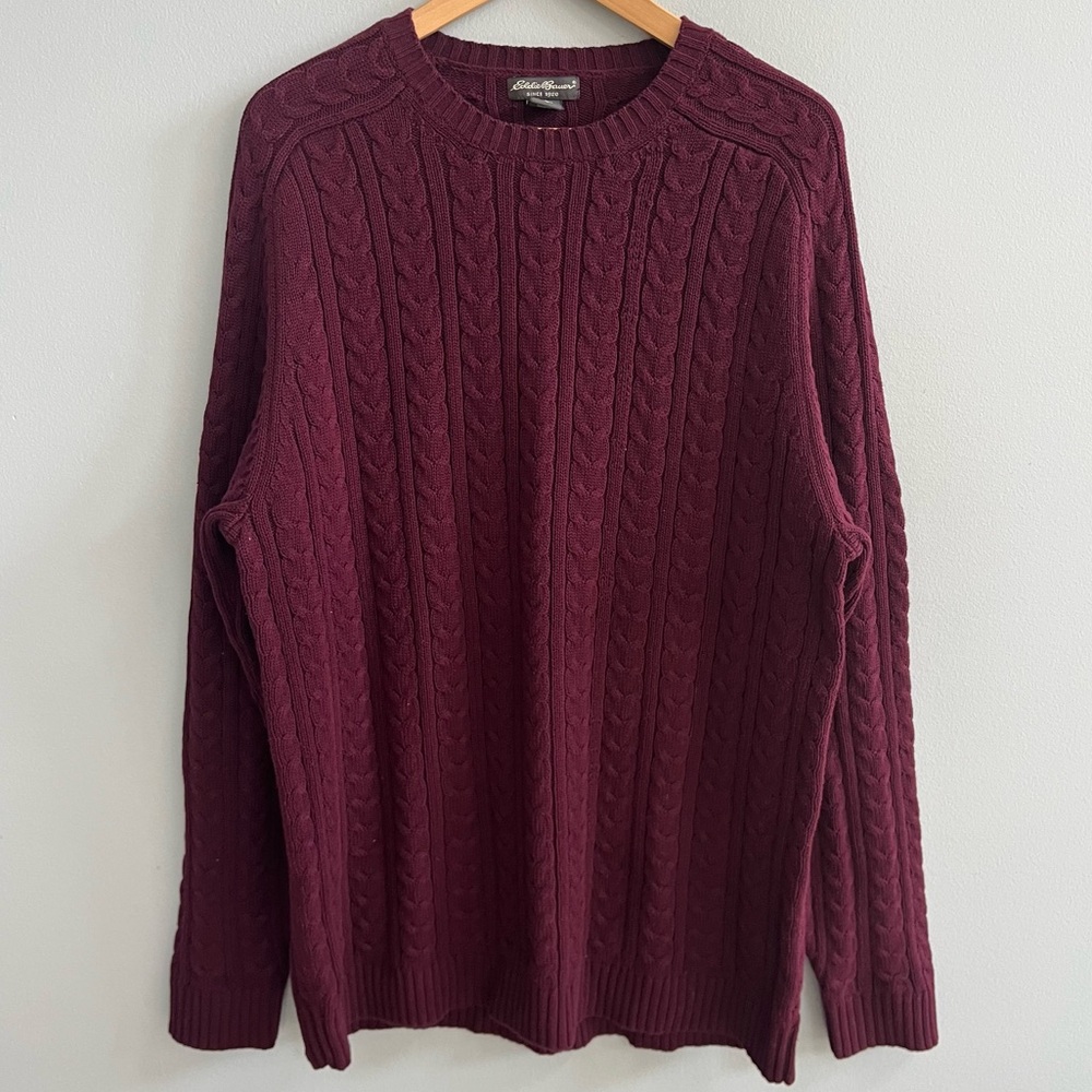 Eddie Bauer Men's Cableknit Fisherman Sweater Size Large Tall Crewneck Cabincore